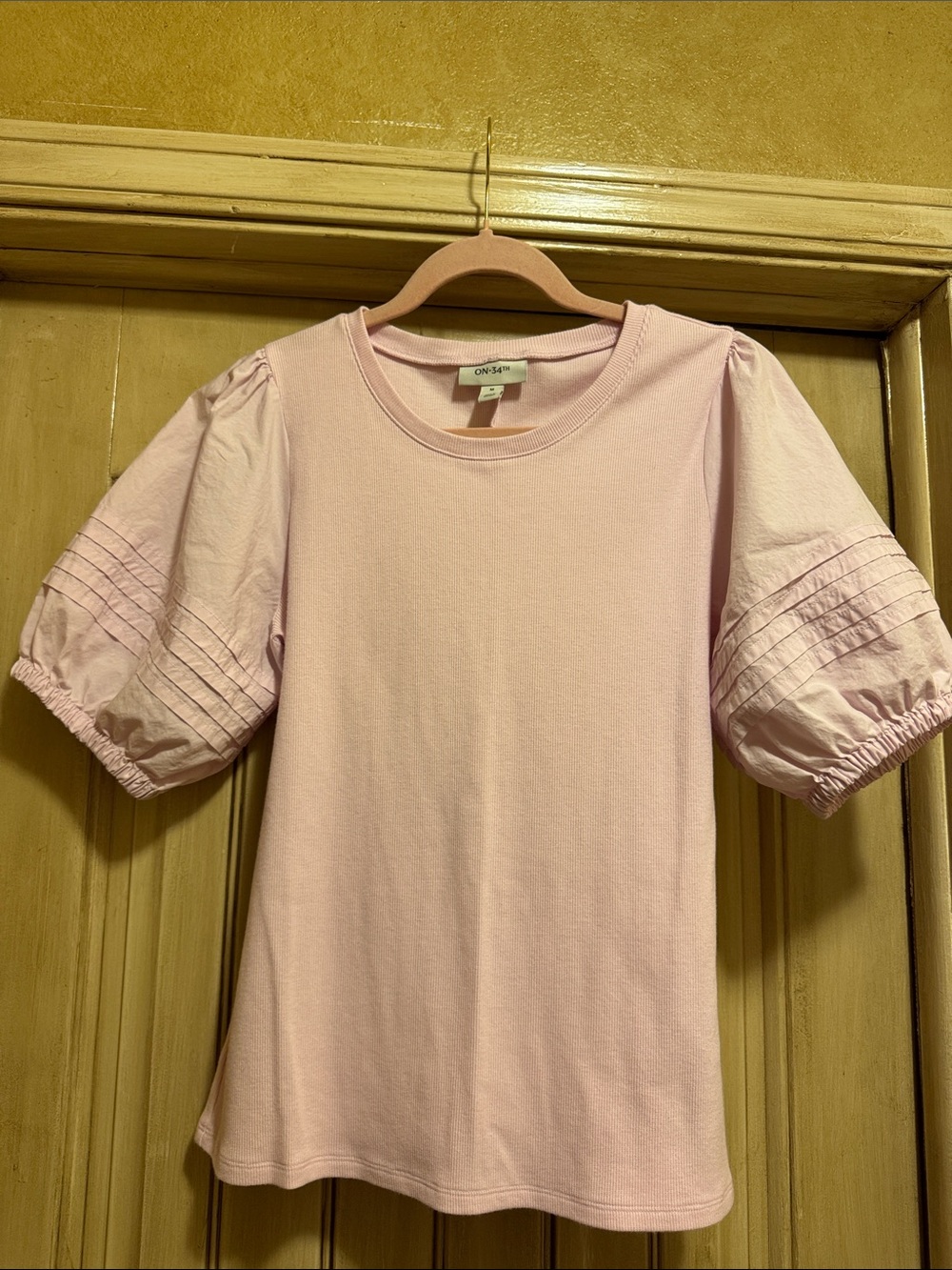 Pink Puff-Sleeve Crewneck Tee